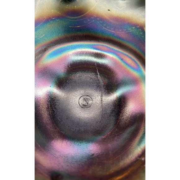 Vintage Northwood Beaded Cable Marigold & Green Carnival Glass Footed Bowl 7.5 " - Picture 4 of 4